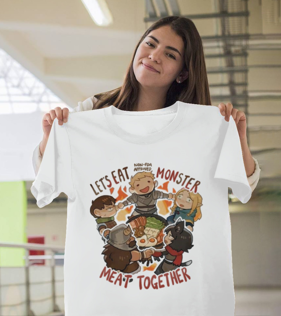 Let’s Eat Monster Meat Together Non-FDA Approved Dungeon Meshi Characters Enjoying Feast T-Shirt