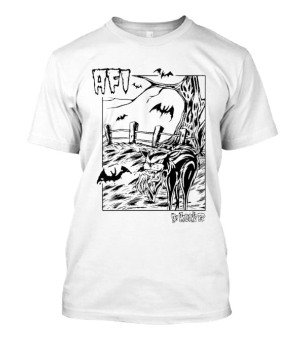 AFI All Hallows Black Cat And Bats In Spooky Landscape T-Shirt
