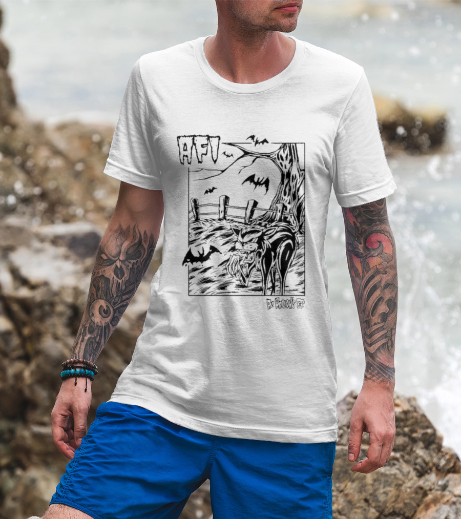 AFI All Hallows Black Cat And Bats In Spooky Landscape T-Shirt