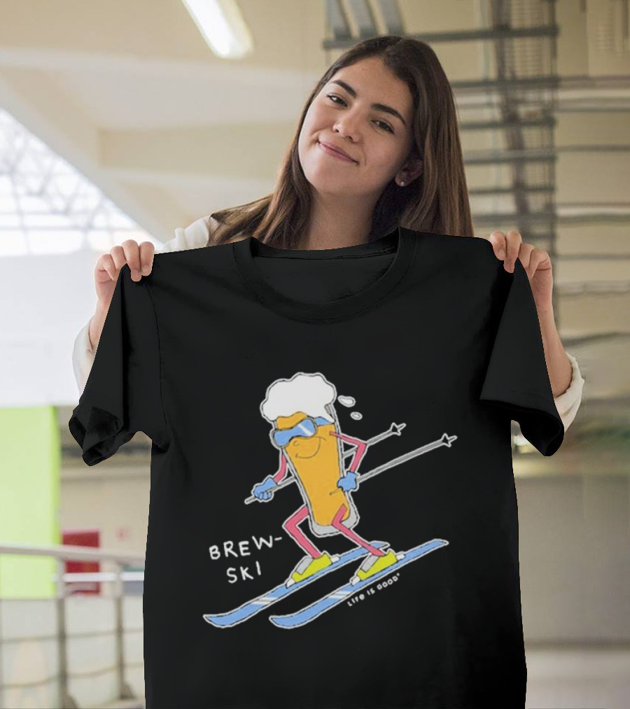 Brewski Life Is Good Skiing Beer Glass Character T-Shirt
