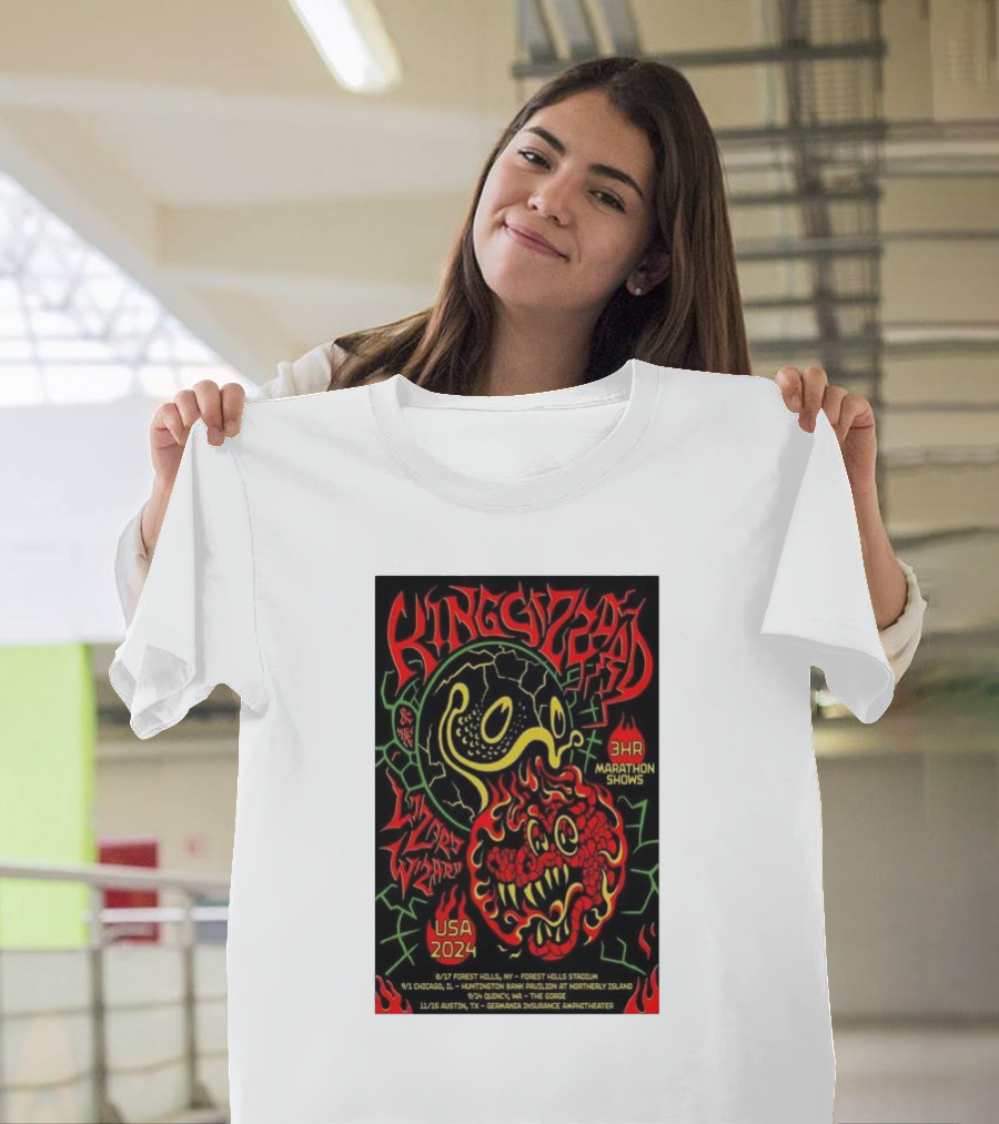 King Gizzard and the Lizard Wizard USA 2024 3HR Marathon Shows Forest Hills Stadium Huntington Bank Pavilion Germania Insurance Amphitheater T-Shirt