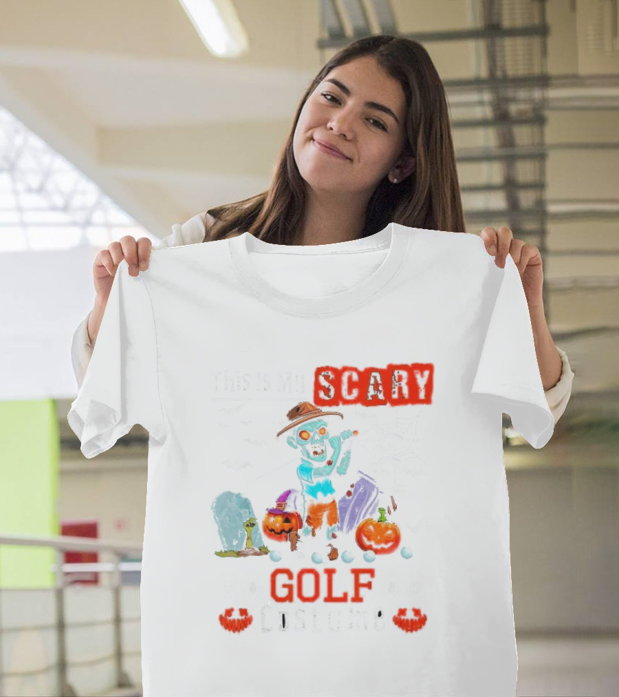 This Is My Scary Golf Costume Halloween Zombie Golfer with Pumpkins and Bats T-Shirt