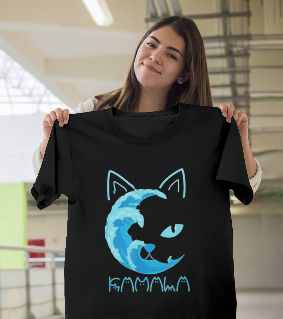 Blue Wave Cat Kamala Typographic Cat Ears T-Shirt