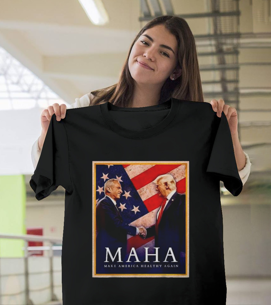 MAHA Make America Healthy Again Patriotic Handshake with Flag Background T-Shirt