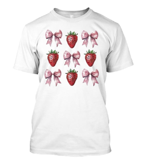 Women’s Summer Strawberries With Pink Bows Coquette T-Shirt