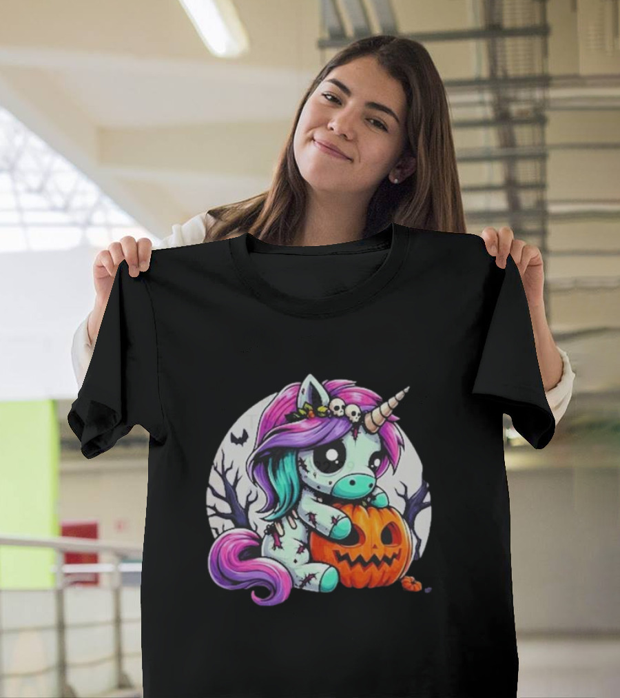 Zombie Unicorn Halloween Cute Punk Rock Gothic Pumpkin T-Shirt