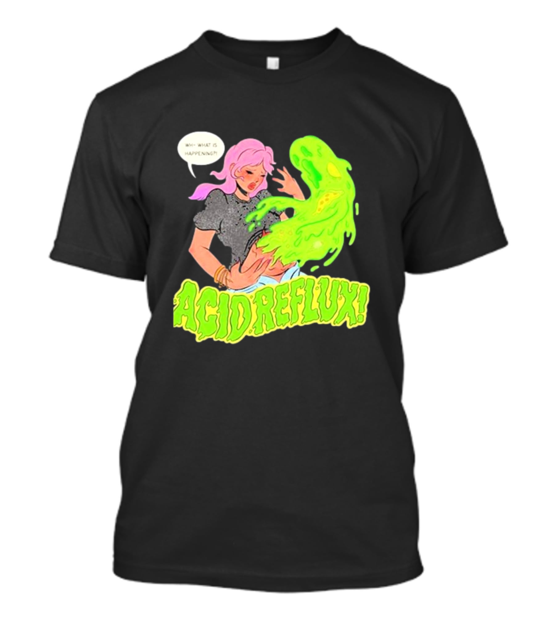 Acid Reflux Wh What Is Happening Comic Style Green Monster T-Shirt