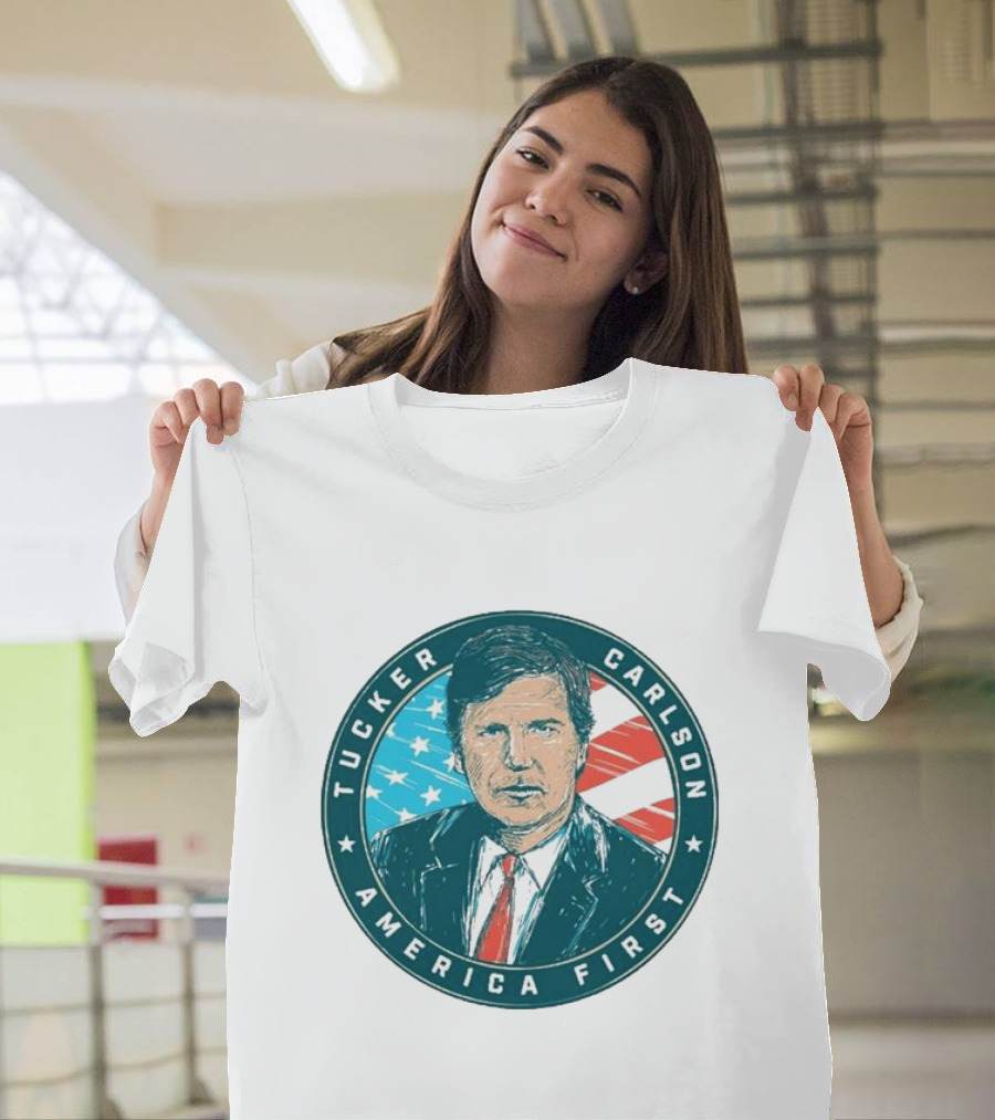 Tucker Carlson America First United States Flag Background T-Shirt