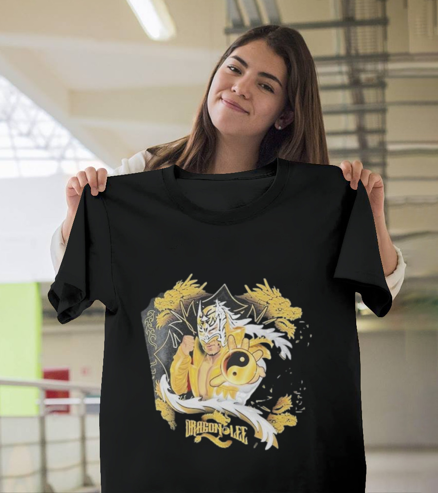 Dragon Lee Superstar Masked Wrestler Yin Yang Golden Dragon T-Shirt
