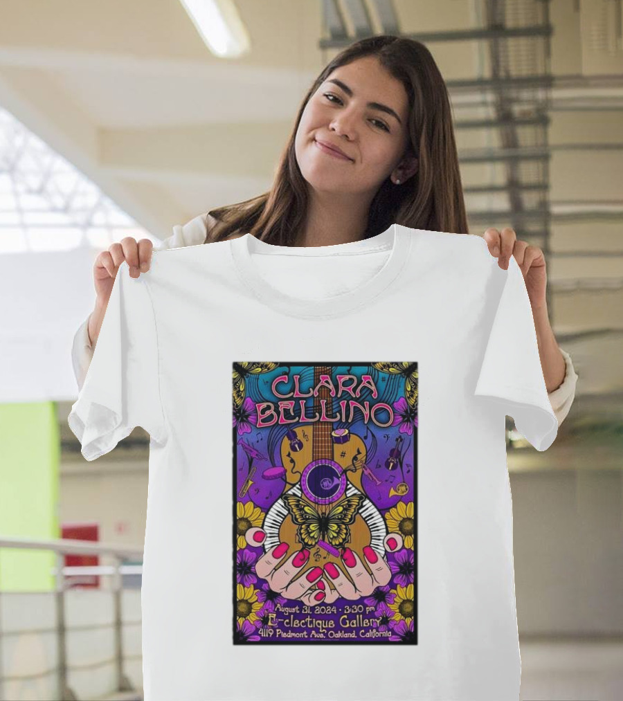 Clara Bellino August 31 2024 Eclectique Gallery Oakland California Butterfly Guitar Art Event T-Shirt