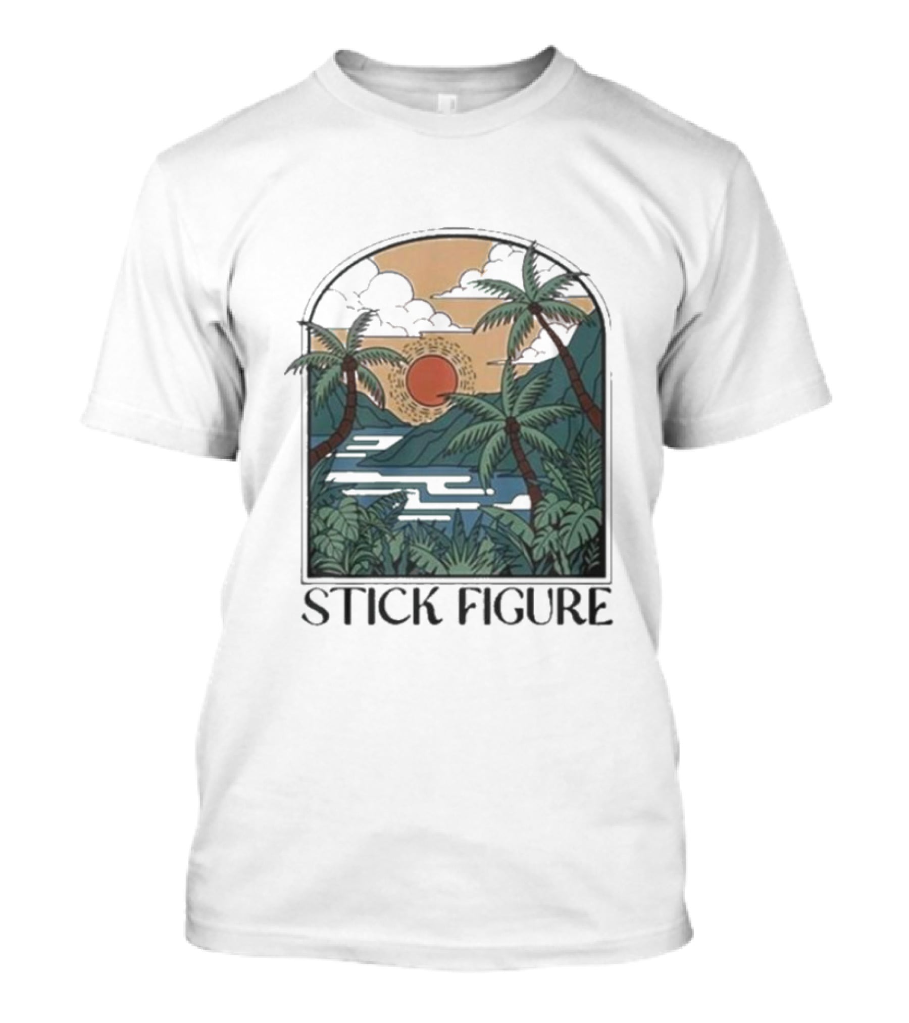 Stick Figure Tropical Sunset Paradise T-Shirt