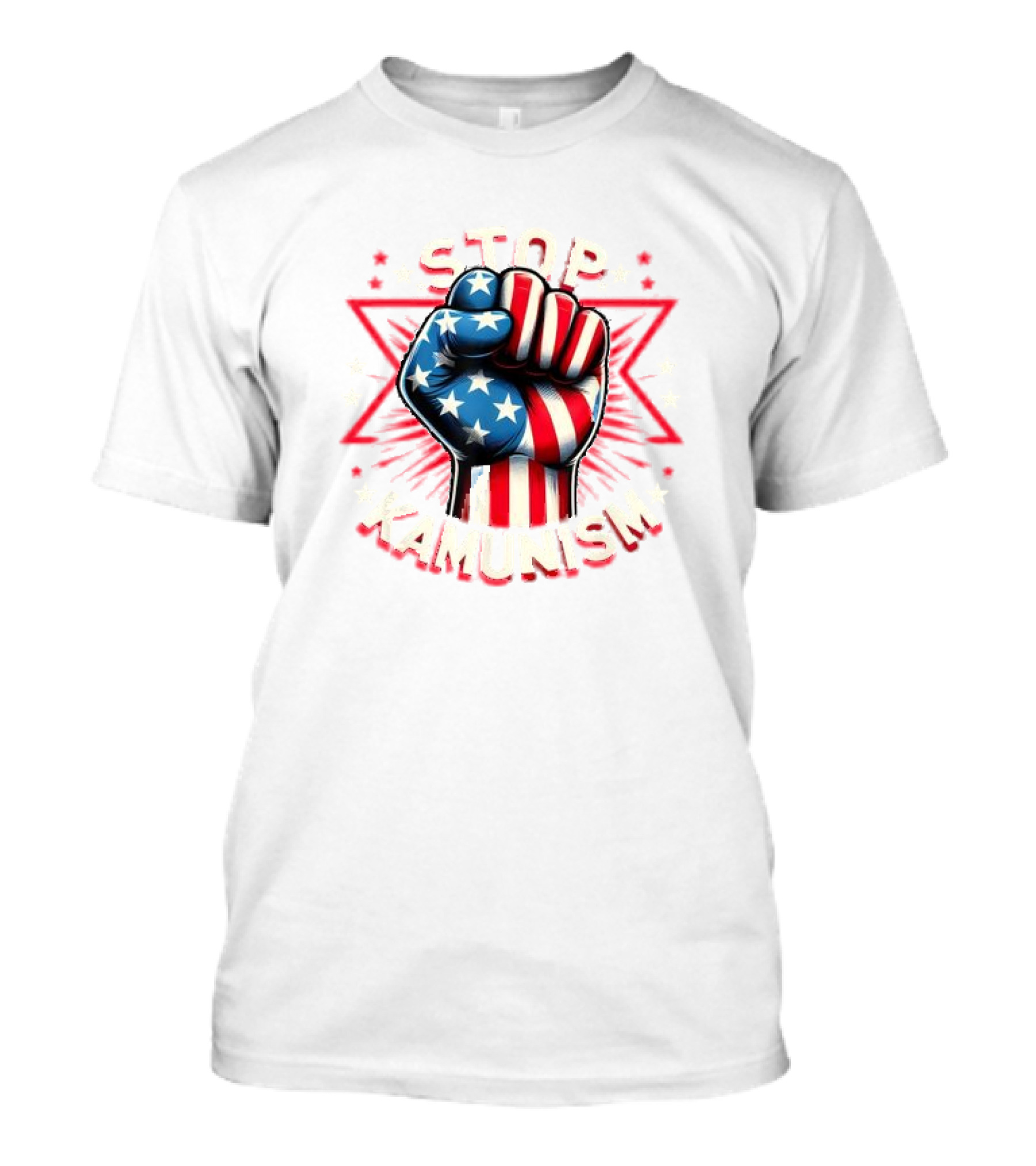 Stop Kamunism American Flag Fist With Stars And Red Stripes T-Shirt