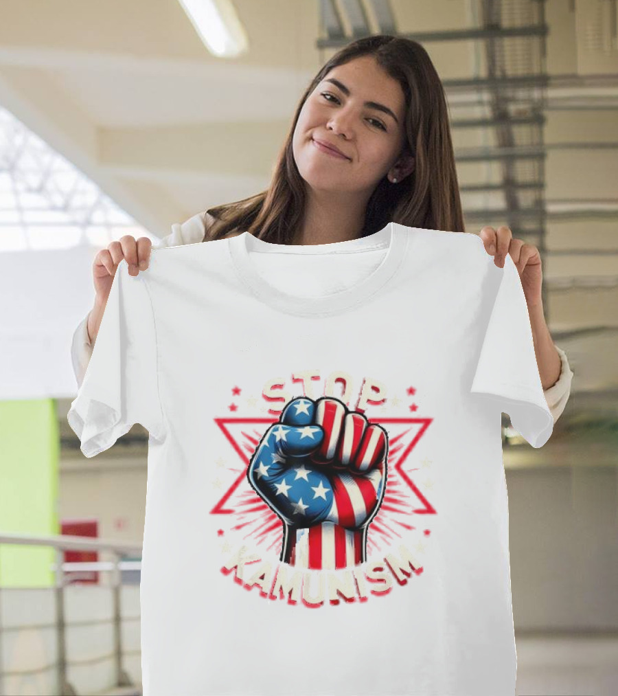 Stop Kamunism American Flag Fist with Stars and Red Stripes T-Shirt