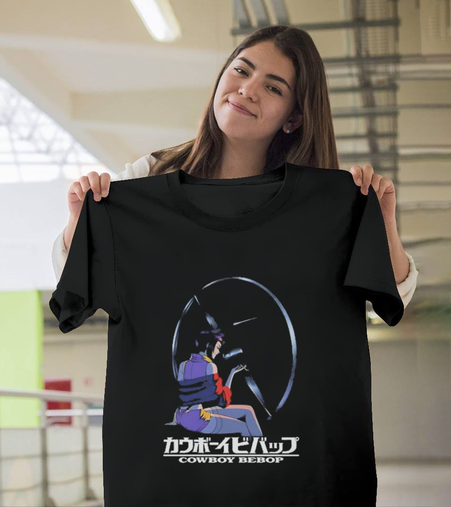 Cowboy Bebop Anime Character Sitting with Reflective Circular Background T-Shirt