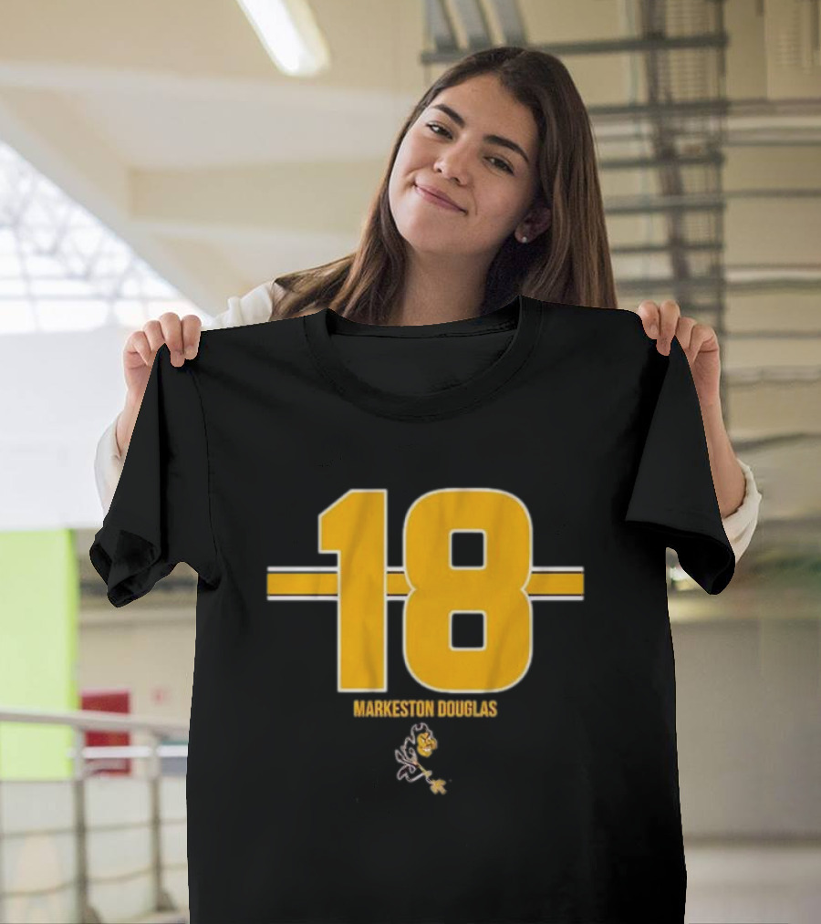 Markeston Douglas 18 Stripe ASU Football with Sun Devil Mascot T-Shirt