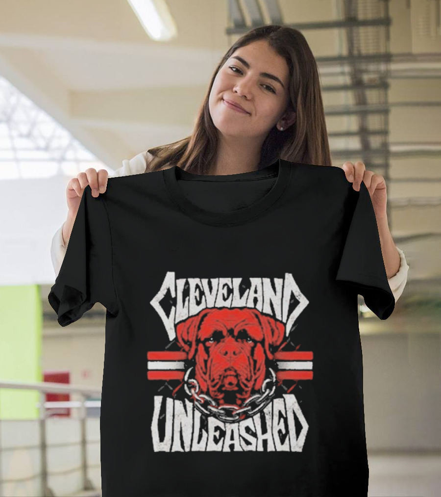 Cleveland Unleashed Dog with Chains and Stripes T-Shirt