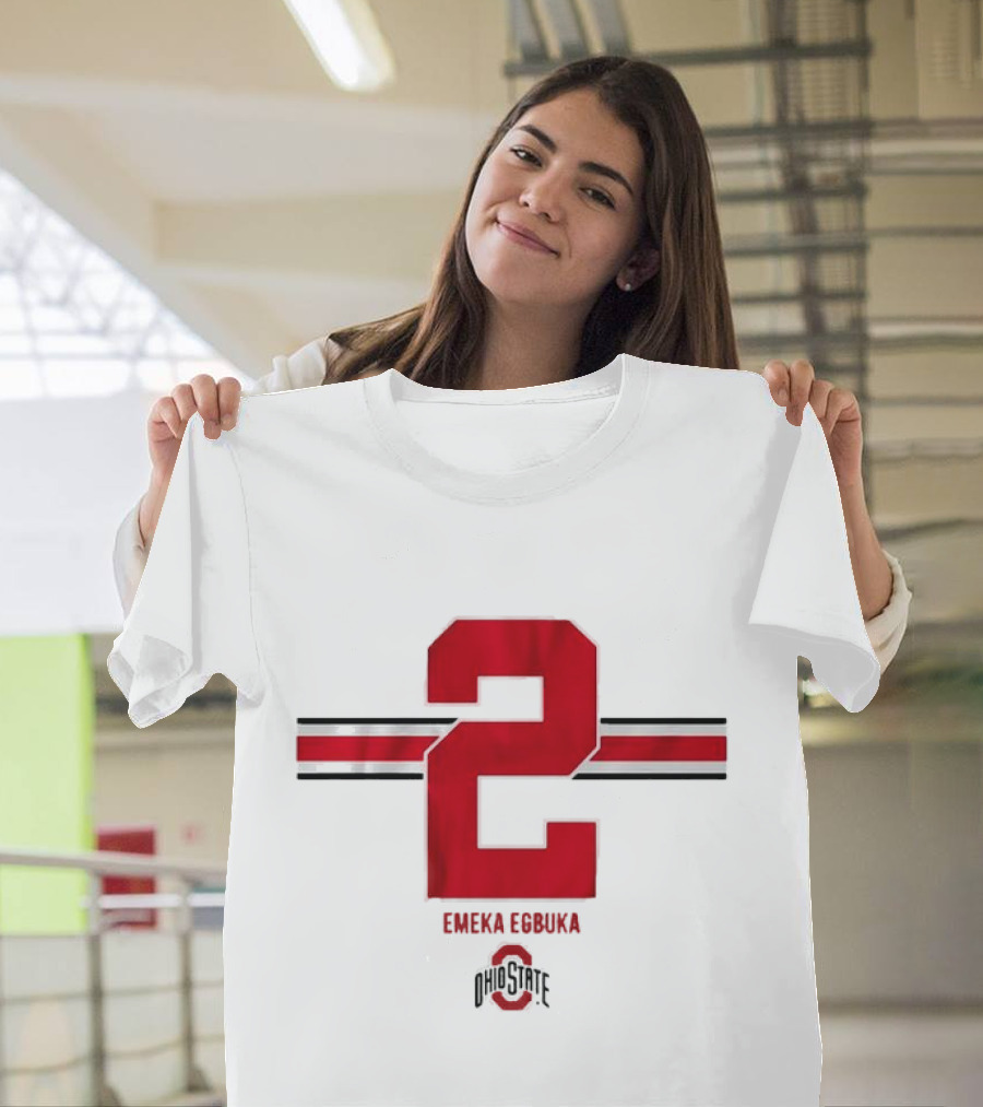 Emeka Egbuka Ohio State Football Number 2 Red Stripe T-Shirt
