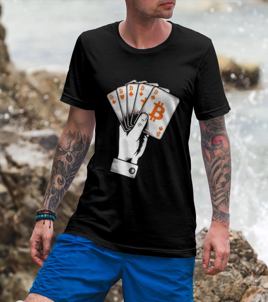 Bitcoin Royal Flush Playing Cards T-Shirt