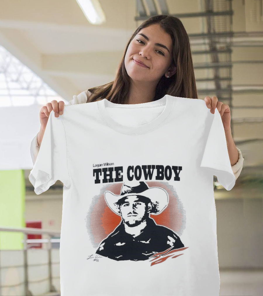 Logan Wilson The Cowboy Signature Art with Western Hat and Orange Backdrop T-Shirt
