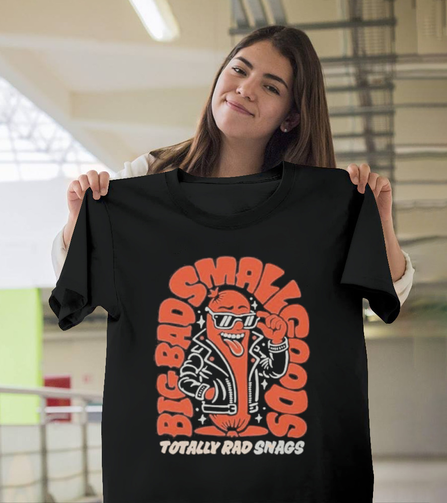 Totally Rad Snags Big Bad Smallgoods Cool Sausage in Leather Jacket T-Shirt