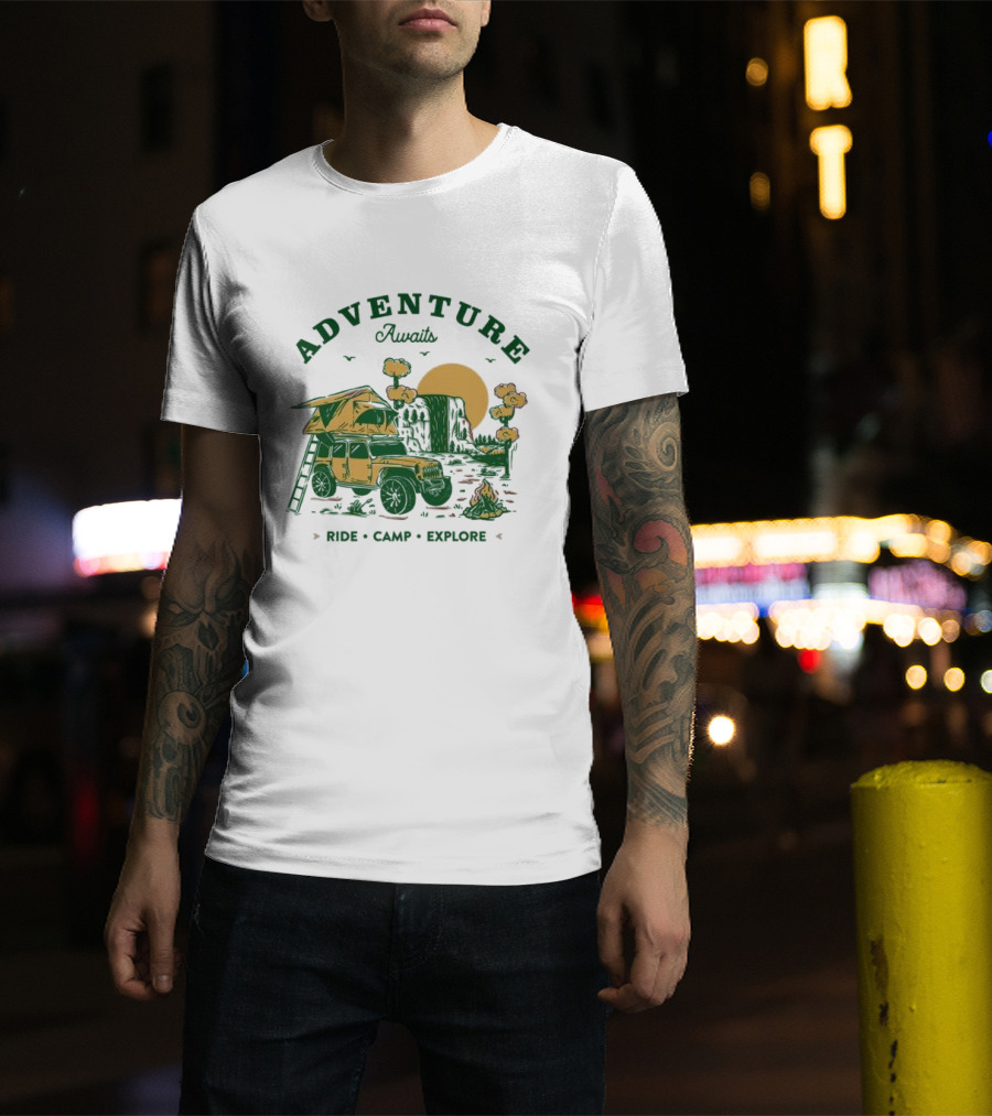 Adventure Awaits Ride Camp Explore Jeep Camping Scene T-Shirt