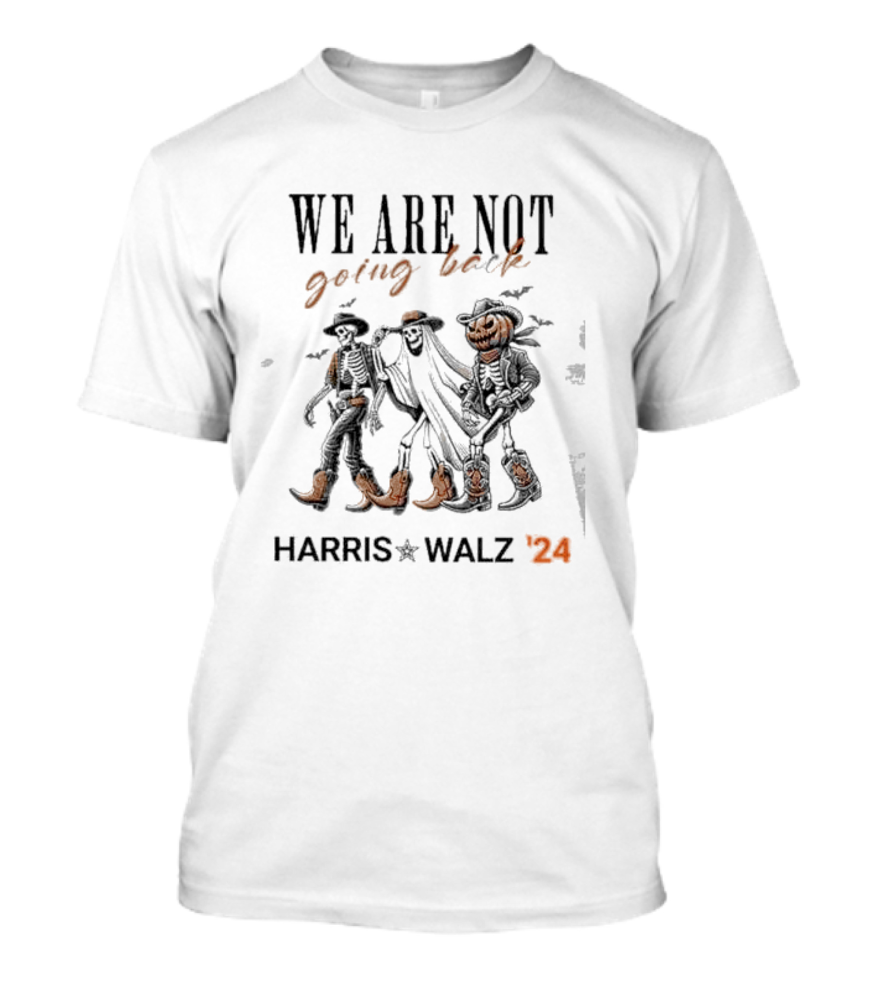 Harris Walz 2024 We Are Not Going Back Halloween Skeleton T-Shirt