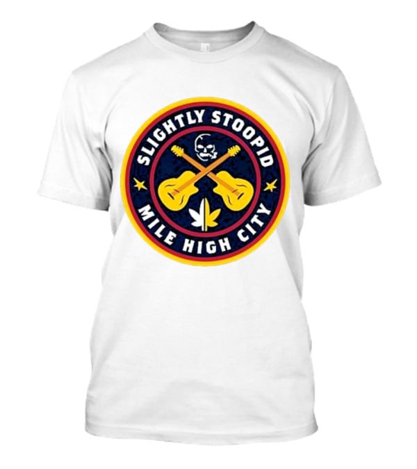 Slightly Stoopid Mile High City Crossed Guitars Skull Leaf Badge T-Shirt