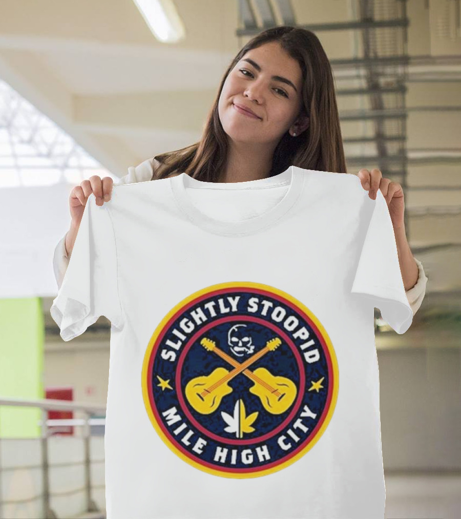 Slightly Stoopid Mile High City Crossed Guitars Skull Leaf Badge T-Shirt