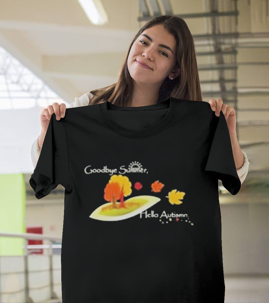 Goodbye Summer Hello Autumn With Colorful Falling Leaves And Trees T-Shirt
