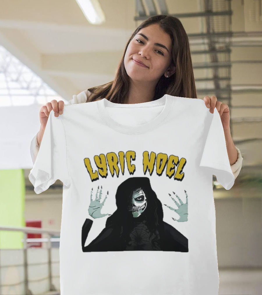 Lyric Noel Hallows Eve Ghostly Figure With Spider Web Face T-Shirt