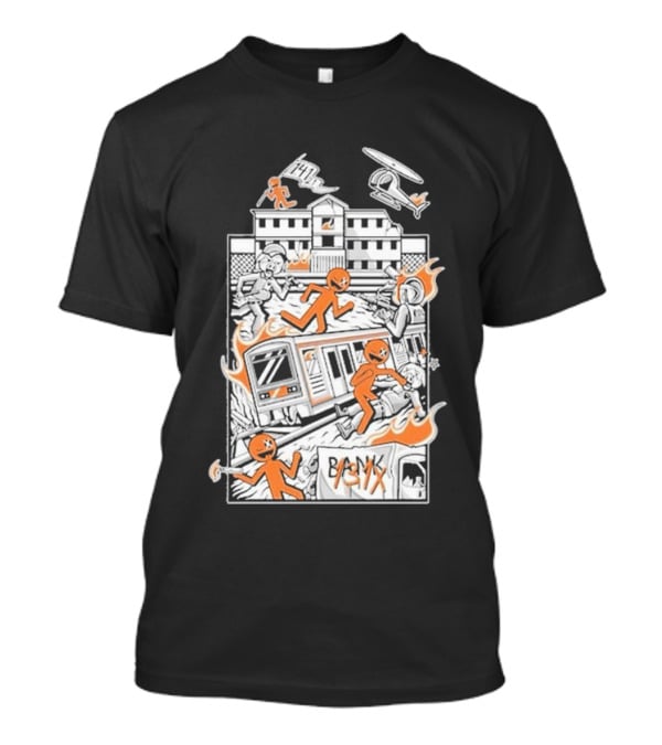 Dani Gambino Stick Figures Chaos Fire Helicopter Bank T-Shirt