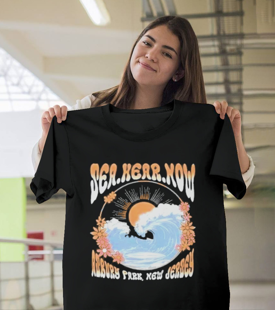 Sea Hear Now Asbury Park New Jersey Perfect Curl Fish and Anchor T-Shirt