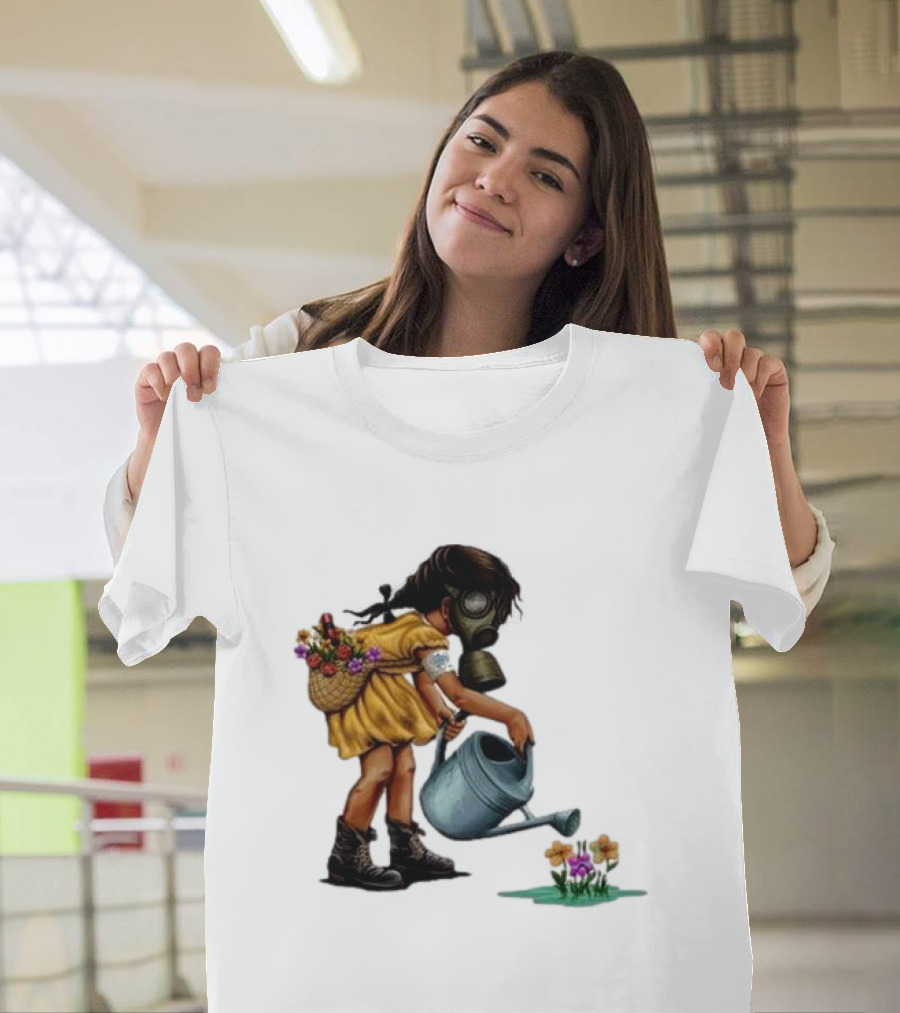 Stick To Your Guns Keep Planting Flowers Girl with Gas Mask Watering Flowers T-Shirt