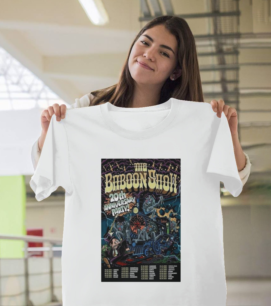 The Baboon Show 20th Anniversary Party Concert Tour Dates 2025 with Train and Stars T-Shirt