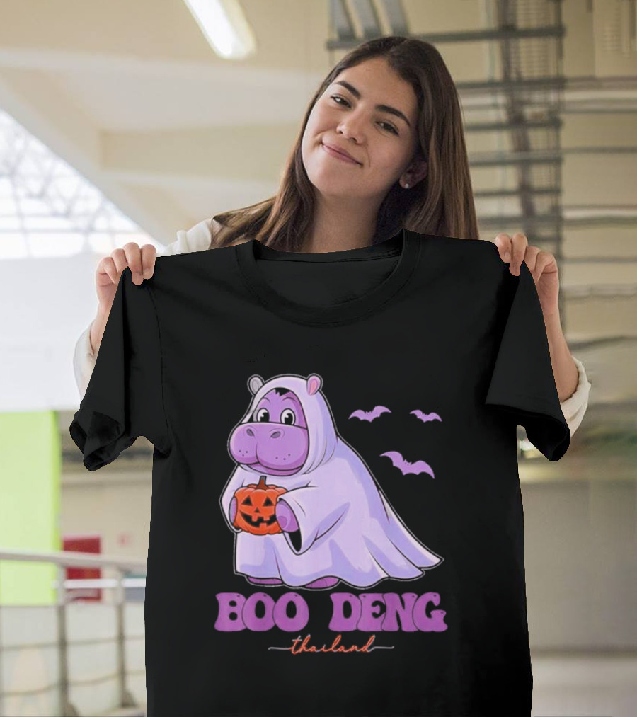 Boo Deng Thailand Halloween Hippo with Pumpkin and Bats T-Shirt