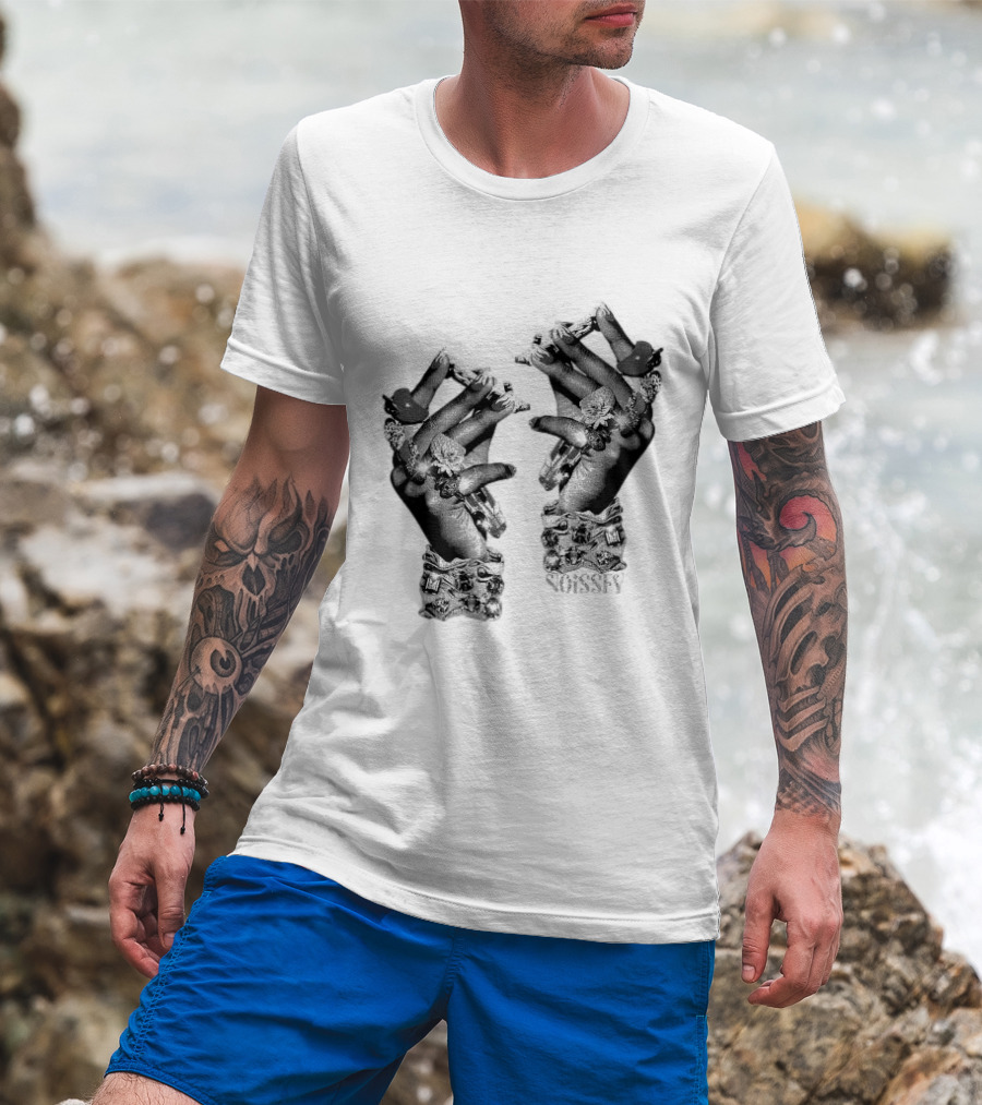 Noisey Vintage Diamond Adorned Fingers Monochrome Print T-Shirt