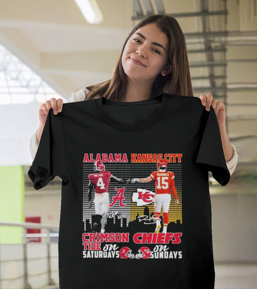 Alabama Crimson Tide Saturdays Kansas City Chiefs Sundays McIlroy 4 Mahomes 15 T-Shirt