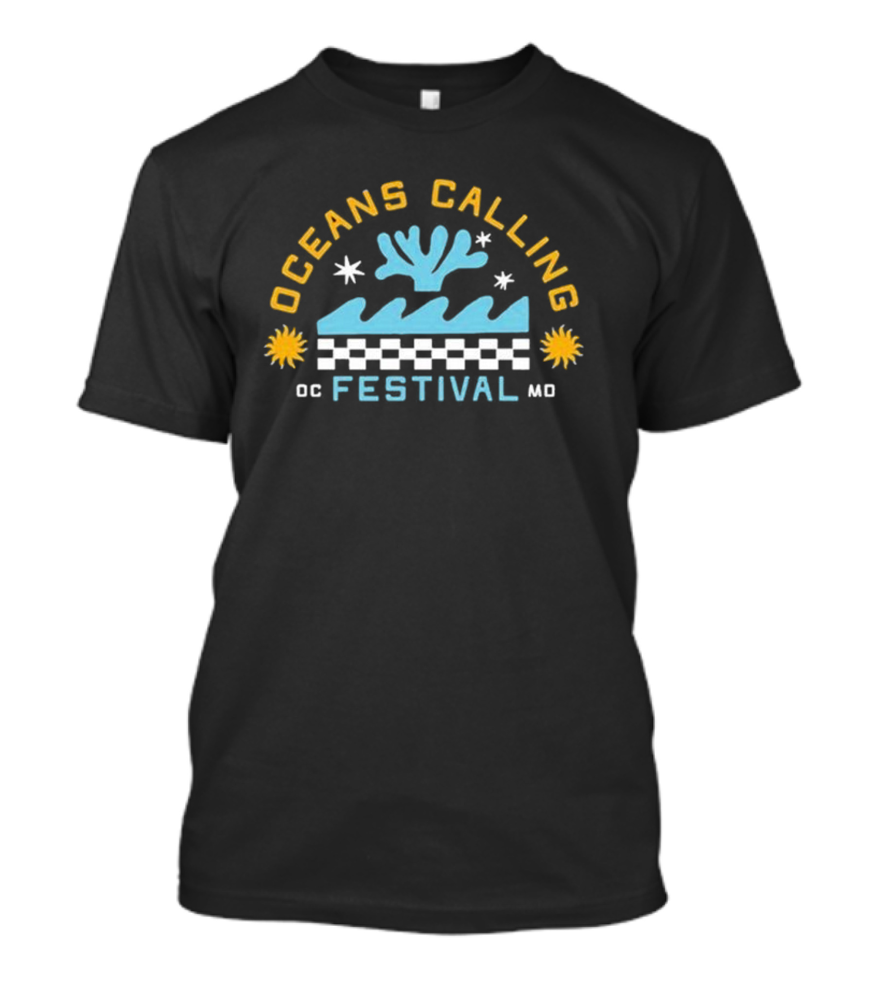 Oceans Calling Festival OC Festival MD Checkered Waves And Stars T-Shirt