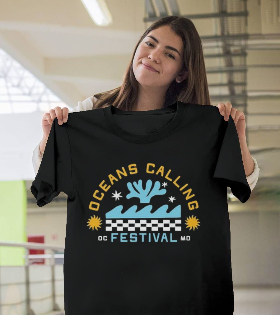 Oceans Calling Festival OC Festival MD Checkered Waves And Stars T-Shirt