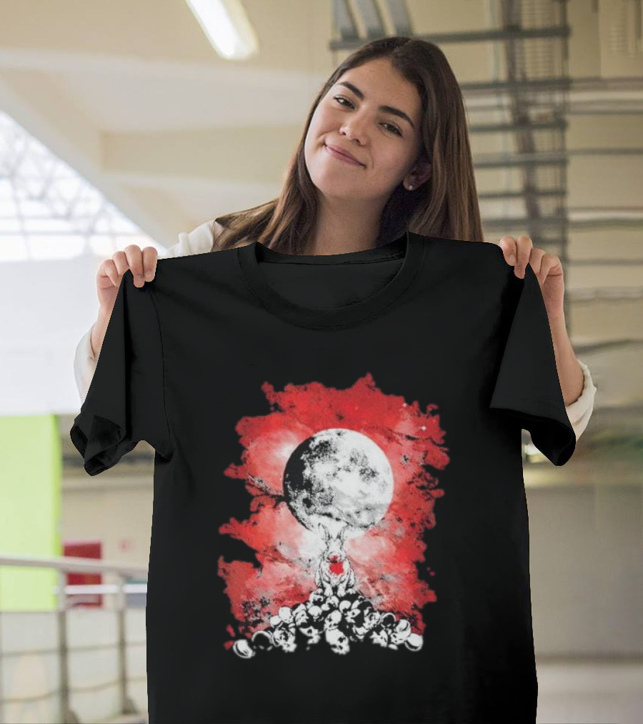 Killing Moon Rabbit Horror Blood And Skulls Horror Scene T-Shirt