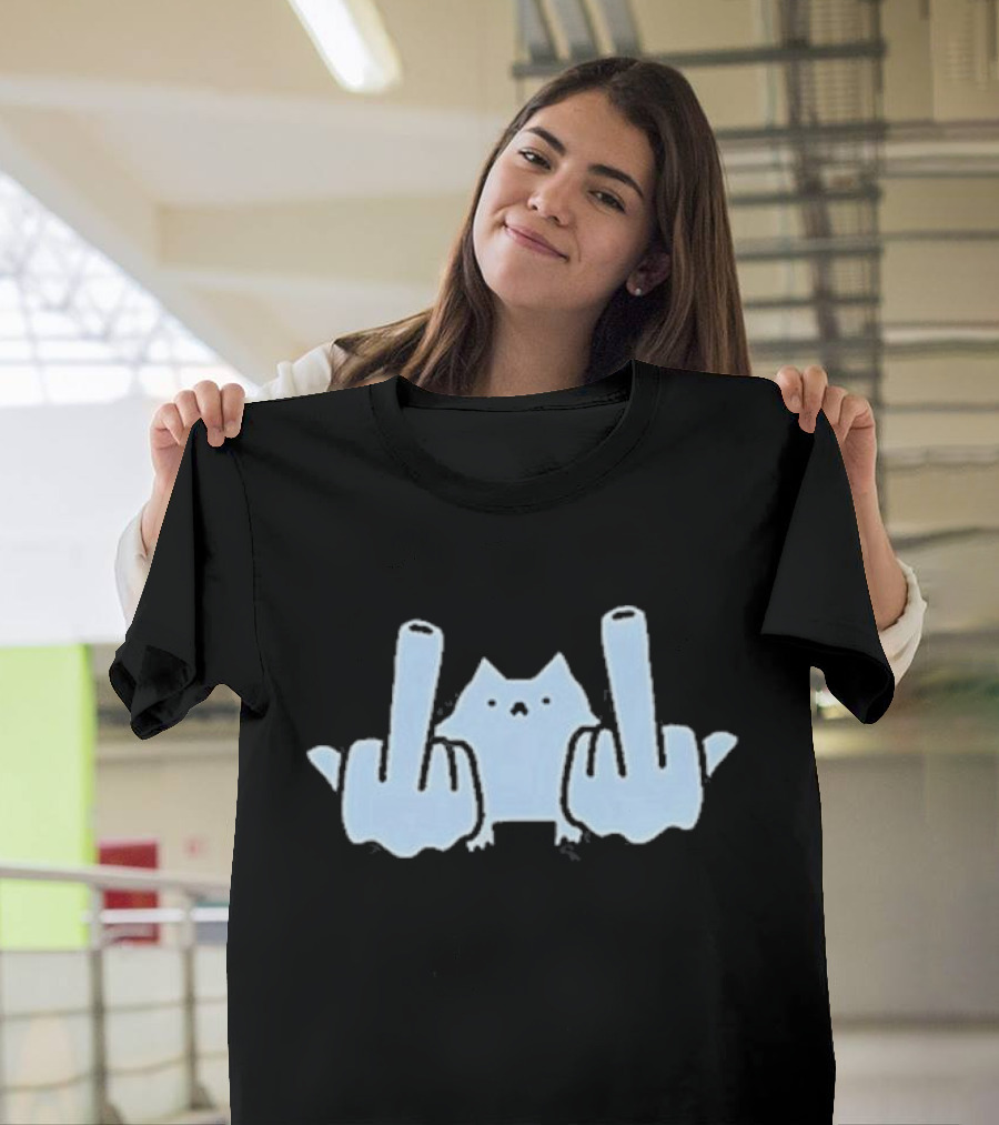 Madeby Suni Silly Nub Hate You Cat Giving Middle Fingers T-Shirt