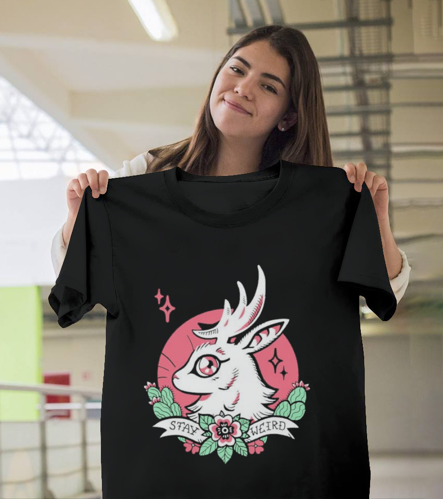 Stay Weird Bgibs Fantasy Deer Floral Circle Cactus Flowers T-Shirt