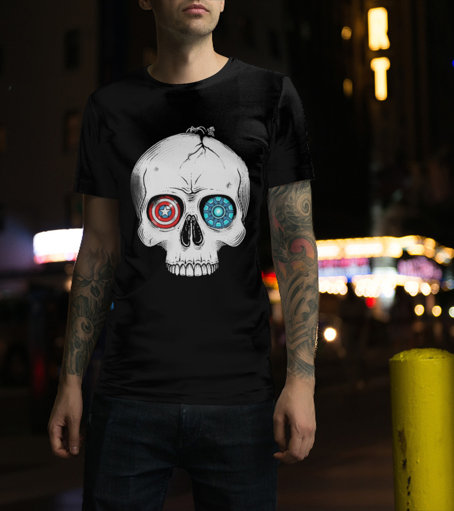 United We Stand Captain America Iron Man Civil War Skull T-Shirt