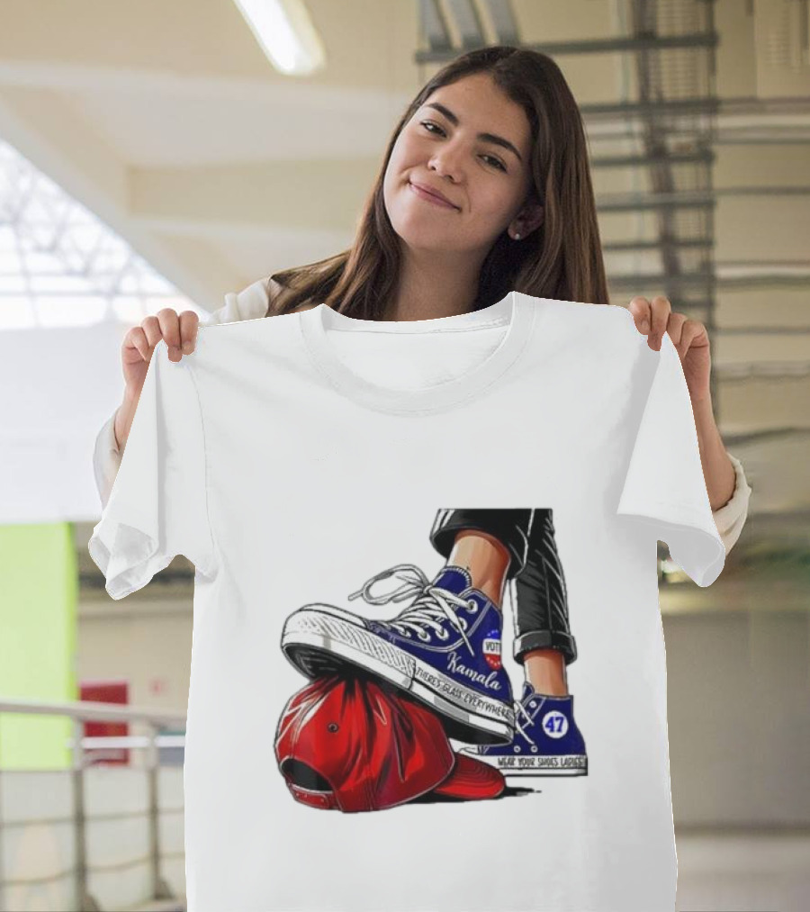 Kamala Sneakers Stomping Red Maga Hat Vote 47 Wear Shoes Change Walk Three Times Fast Crywalker T-Shirt