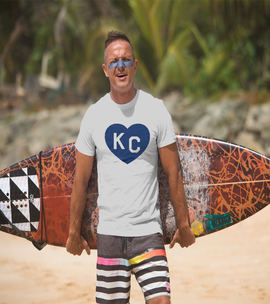 KC Heart Powder Blue Navy T-Shirt