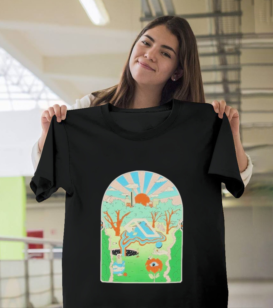 Anjunadeep X Andrew Mcgranahan Psychedelic Landscape With Eye and Cloud Motif T-Shirt
