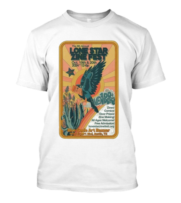 Lone Star Zine Fest 2024 Oct 19th 20th Blue Genie Art Bazaar 200+ Vendors Zines Comics Door Prizes All Ages Welcome Free Admission T-Shirt