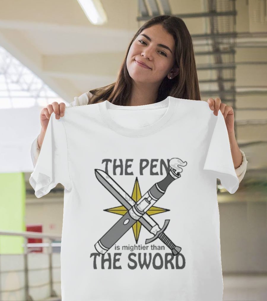 The Pen Is Mightier Than The Sword Compass Symbol Battling Forces T-Shirt