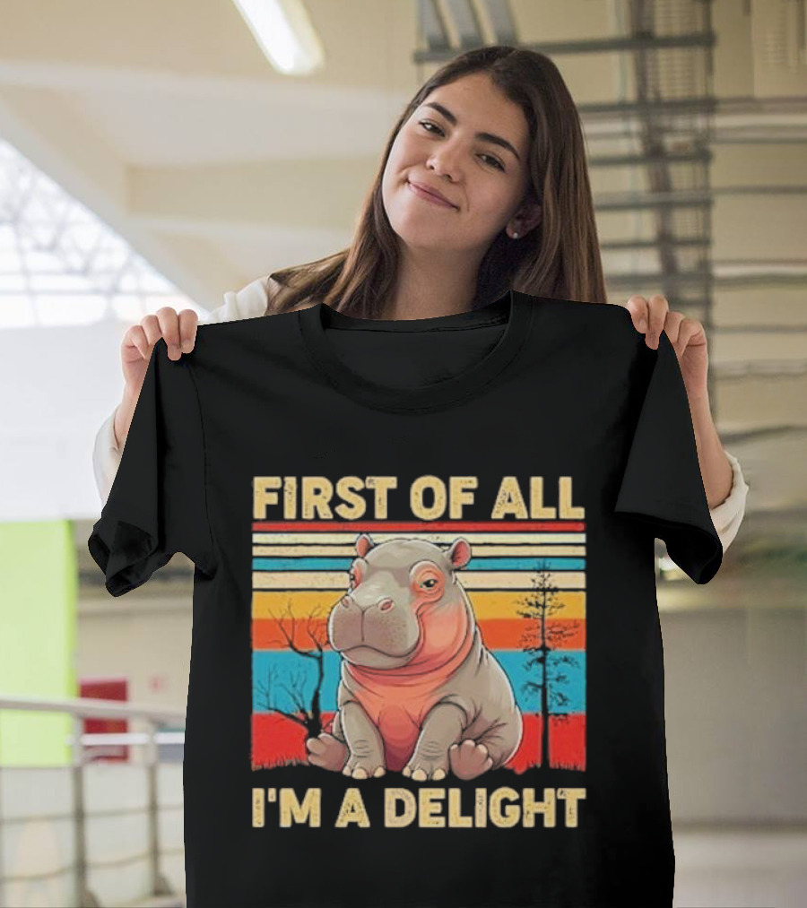 First Of All I'm A Delight Vintage Hippo Retro Stripes T-Shirt