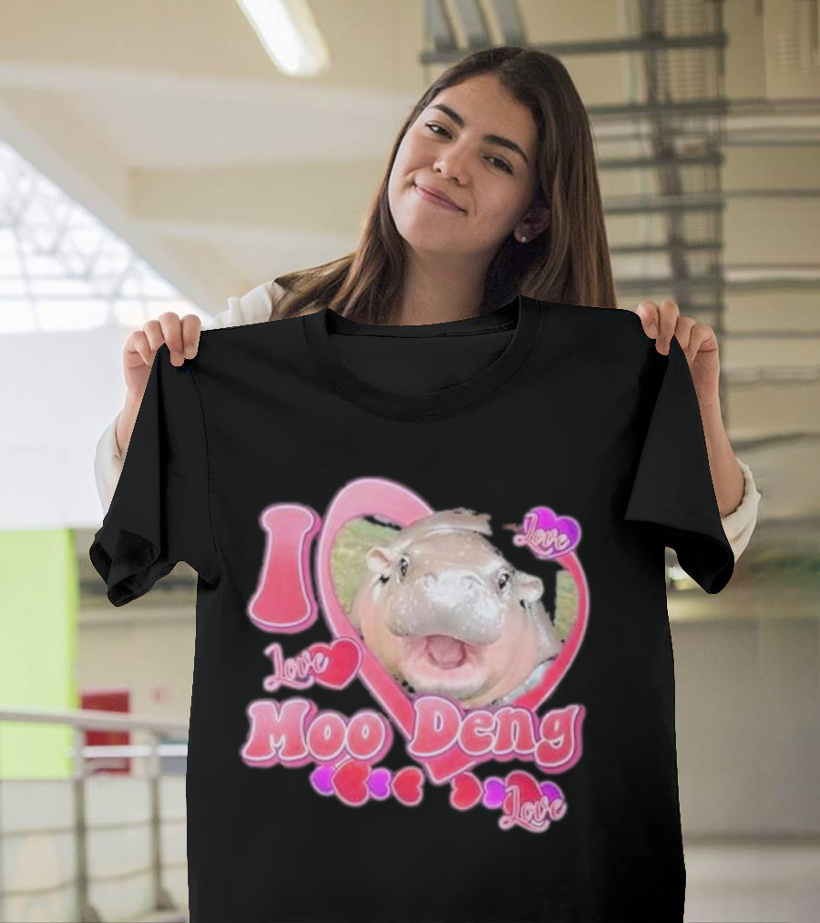 I Love Moo Deng Baby Hippo Heart Love Cute T-Shirt